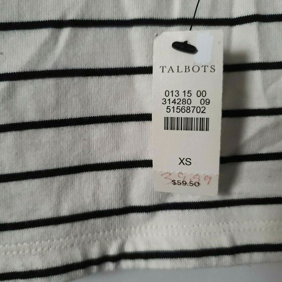 Talbots Stripe Be Mine Sequin Heart Tee 3/4 Sleeve Size XS Ivory Black Pink NWT - Picture 10 of 10